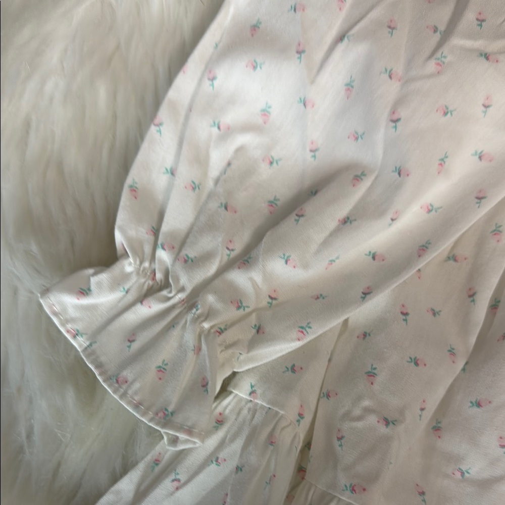 Vintage Polly Flinders Floral White and Pink Long Sleeve Lace Smocked Dress Y2K - Picture 4 of 9